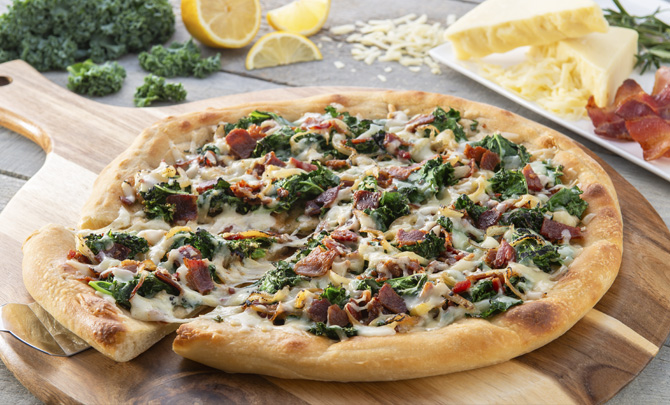 Bacon, Kale and Caramelized Onion Pizza | Burnett Dairy